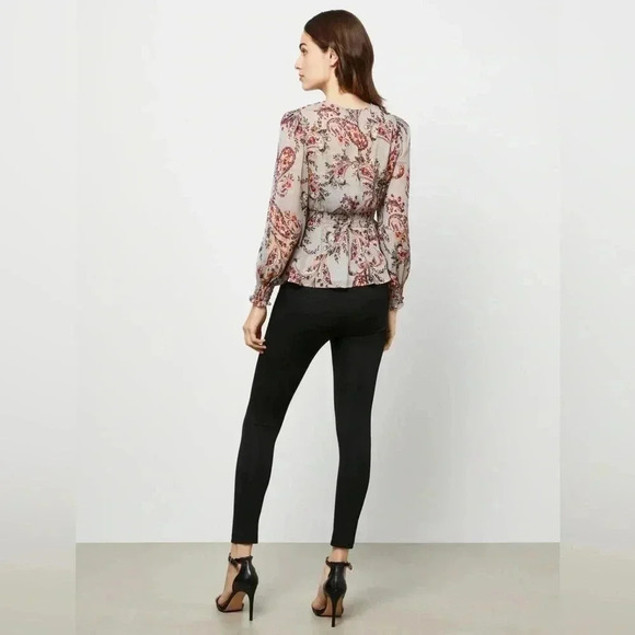 BCBGMAXAZRIA Grey DaytimePrinted Sheer Metallic Top Blouse Size L Large - Picture 6 of 8